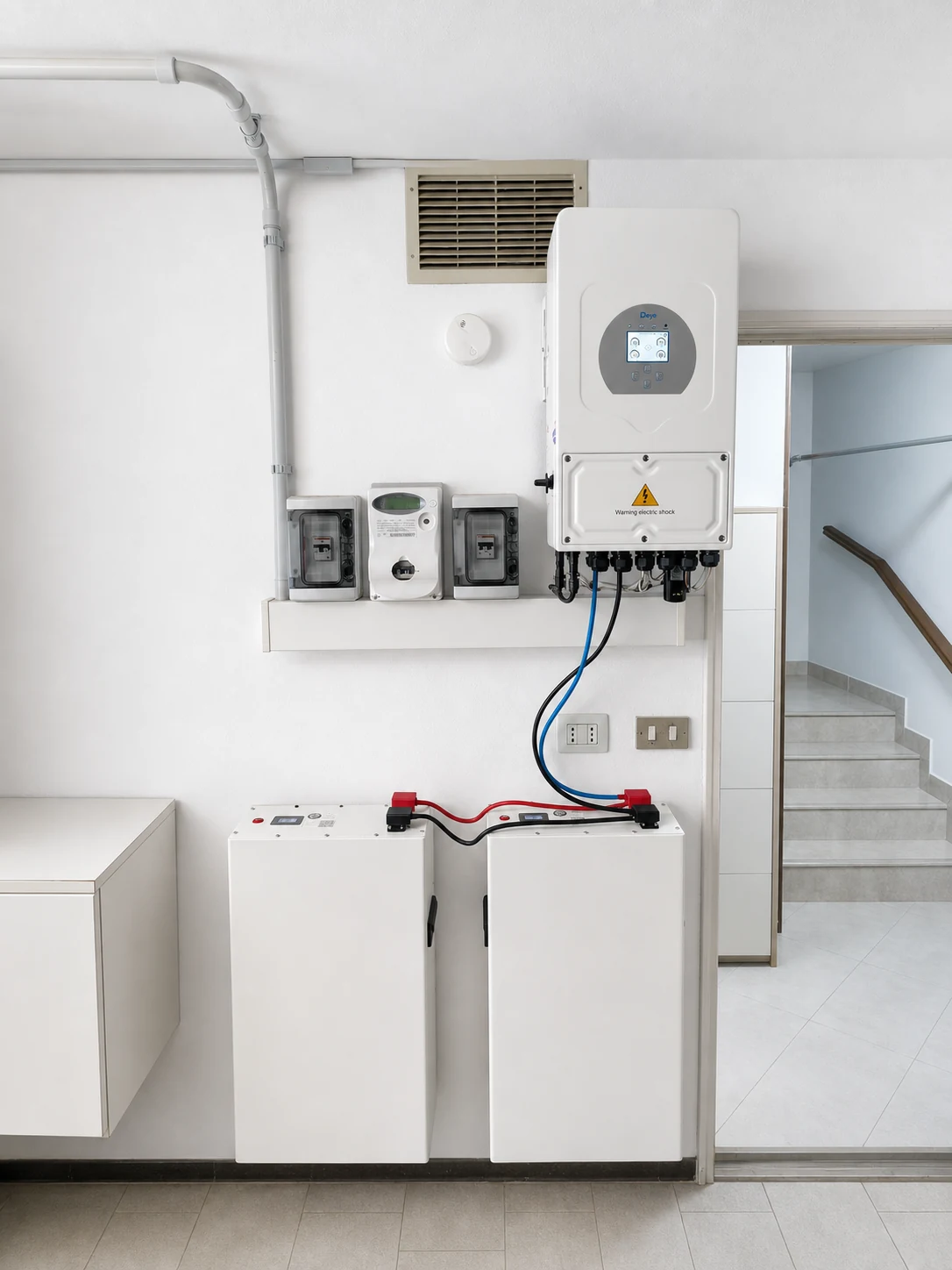 Instalación residencial Deye con doble batería IBWT